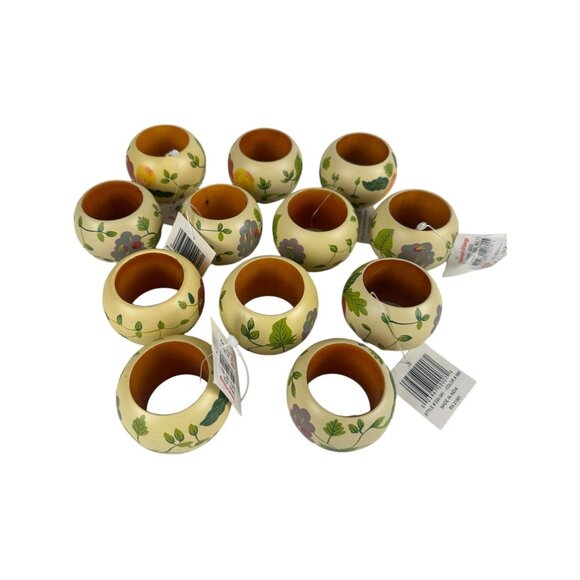 KEMP & BEATLEY Hand Painted Wood Napkin Rings French Provincial Apple Grape *12* - Picture 1 of 10